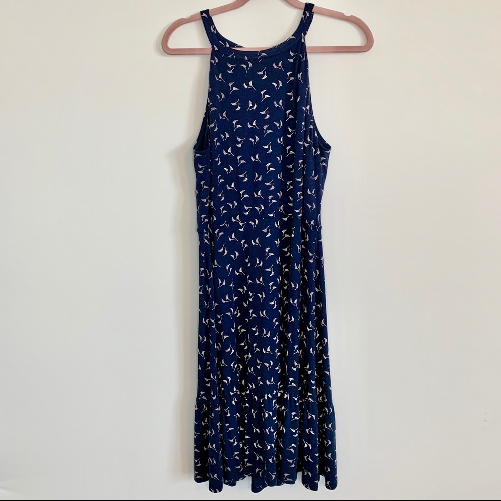 LOFT blue & white halter sleeveless midi dress: L